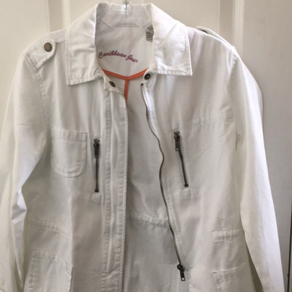 LADIES Caribbean joe white denim jacket small - Picture 1 of 4